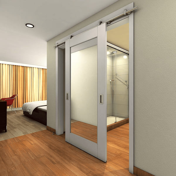 Mẫu cửa kính trượt 1 cánh với khung nhôm xám dày Mẫu cửa kính trượt 1 cánh với khung nhôm xám dày