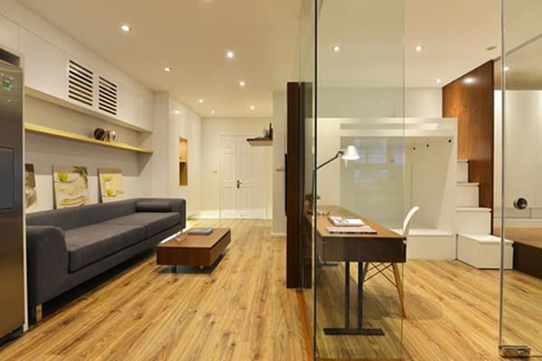 Phòng khách sử dụng vách kính trong suốt