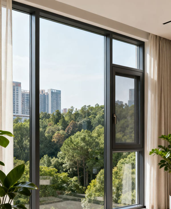 Mẫu cửa sổ nhỏ 1 cánh kết hợp với vách kính cường lực Mẫu cửa sổ nhỏ 1 cánh kết hợp với vách kính cường lực