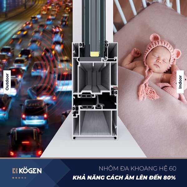 cửa làm từ nhôm Kogen có khả năng cách âm vượt trội